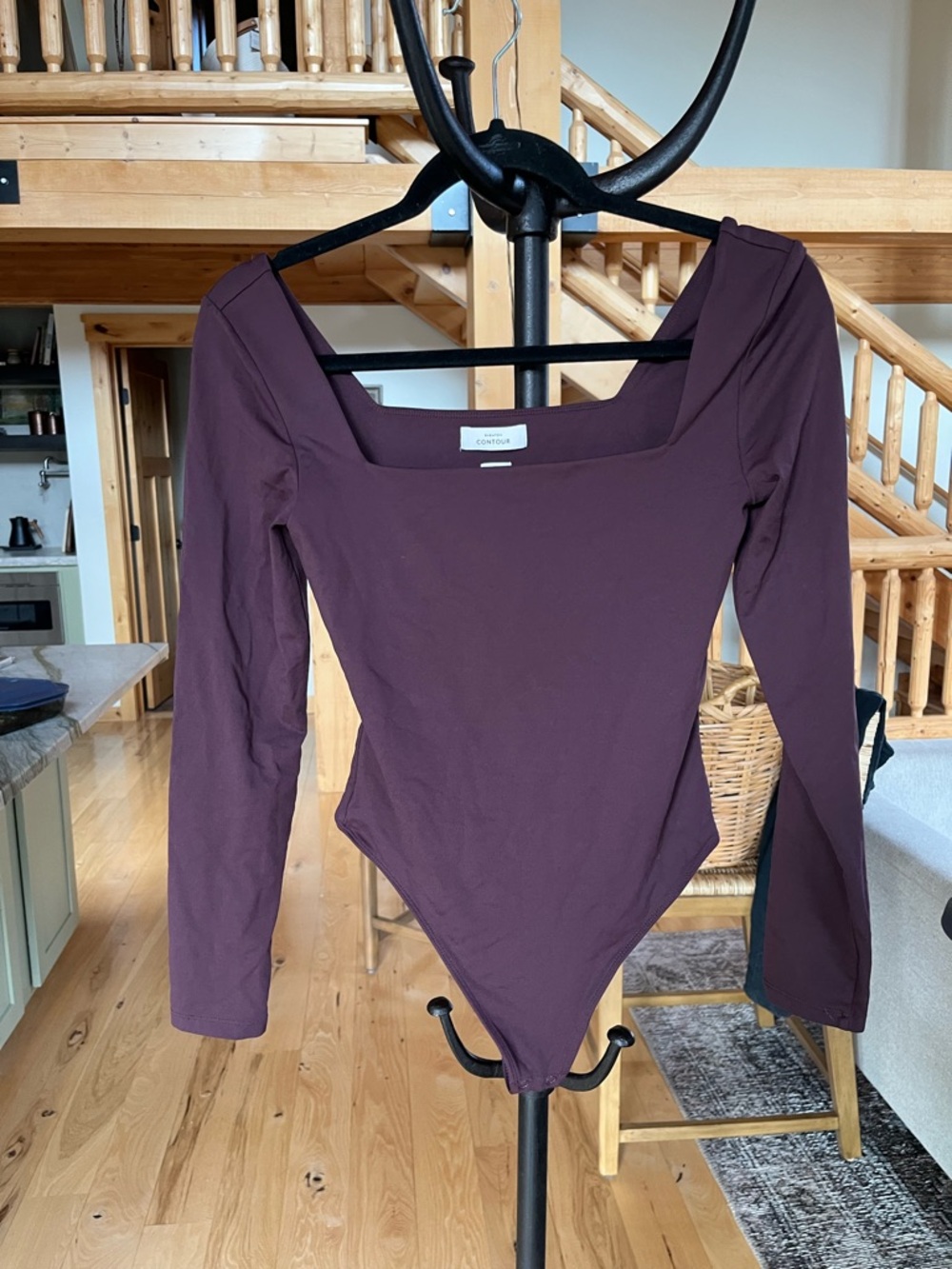 Aritzia Long-Sleeve Square Neck Bodysuit — Plum